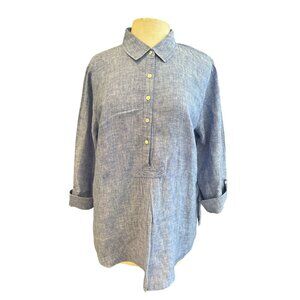 Womens Jones New York Blue Linen Button-Down Shirt Size XL